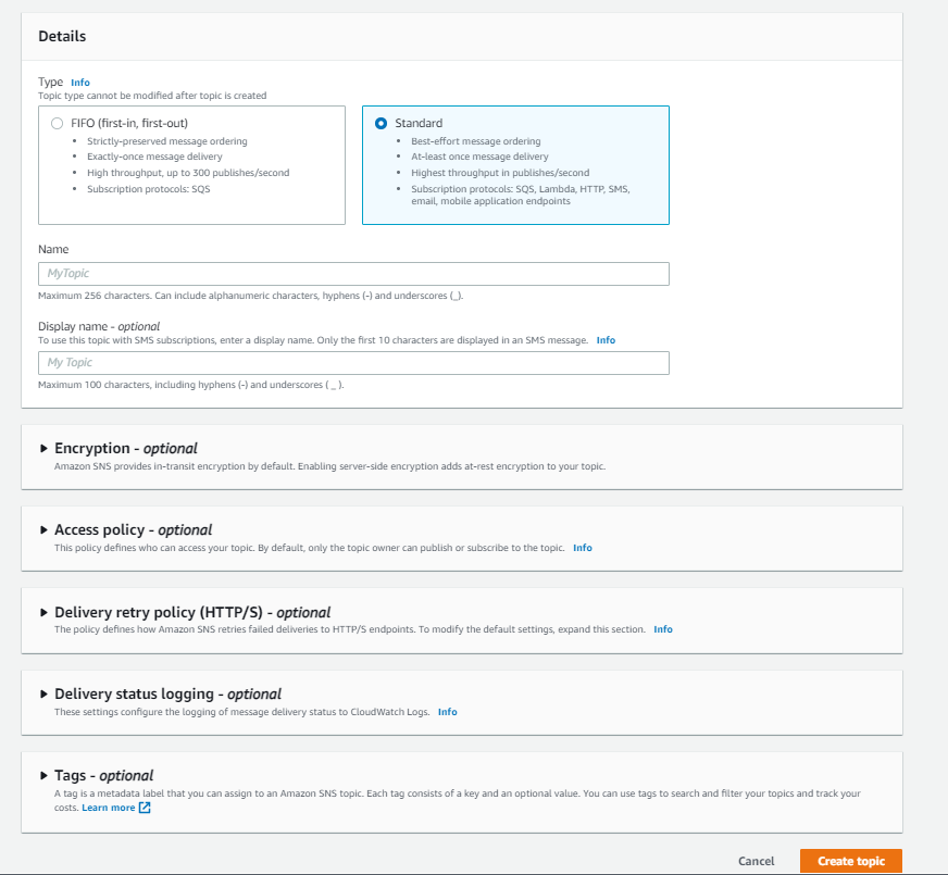 AWS SNS main details