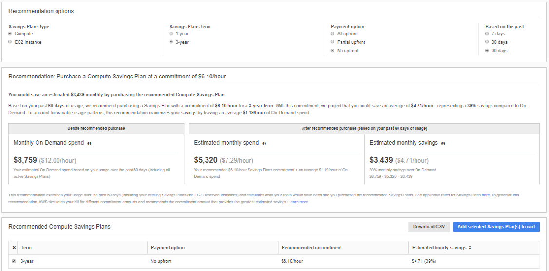 Saving Plan dashboard