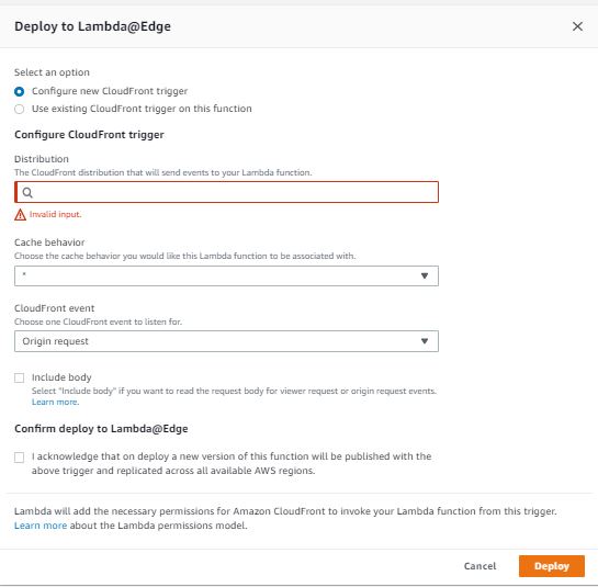 Deploy lambda Edge console