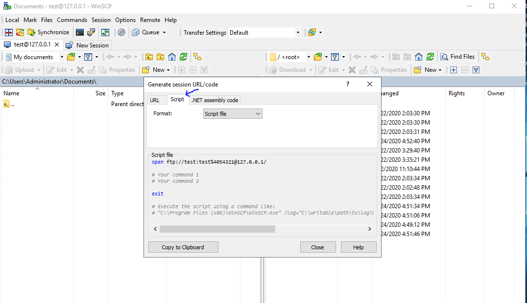 WinSCP generate Session Code